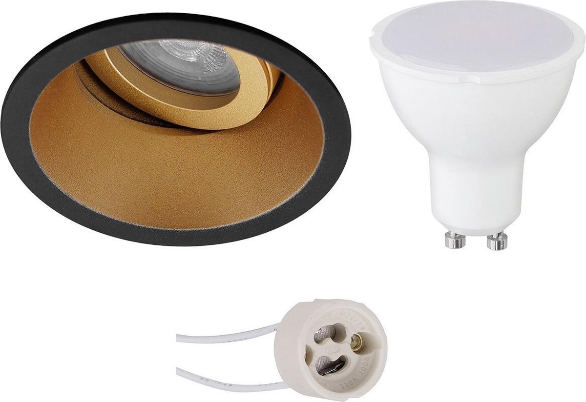 BES LED Led Spot Set - Pragmi Zano Pro - Gu10 Fitting - Inbouw Rond - Mat/goud - 4w - Helder/koud Wit 6400k - Kantelbaar - - Zwart