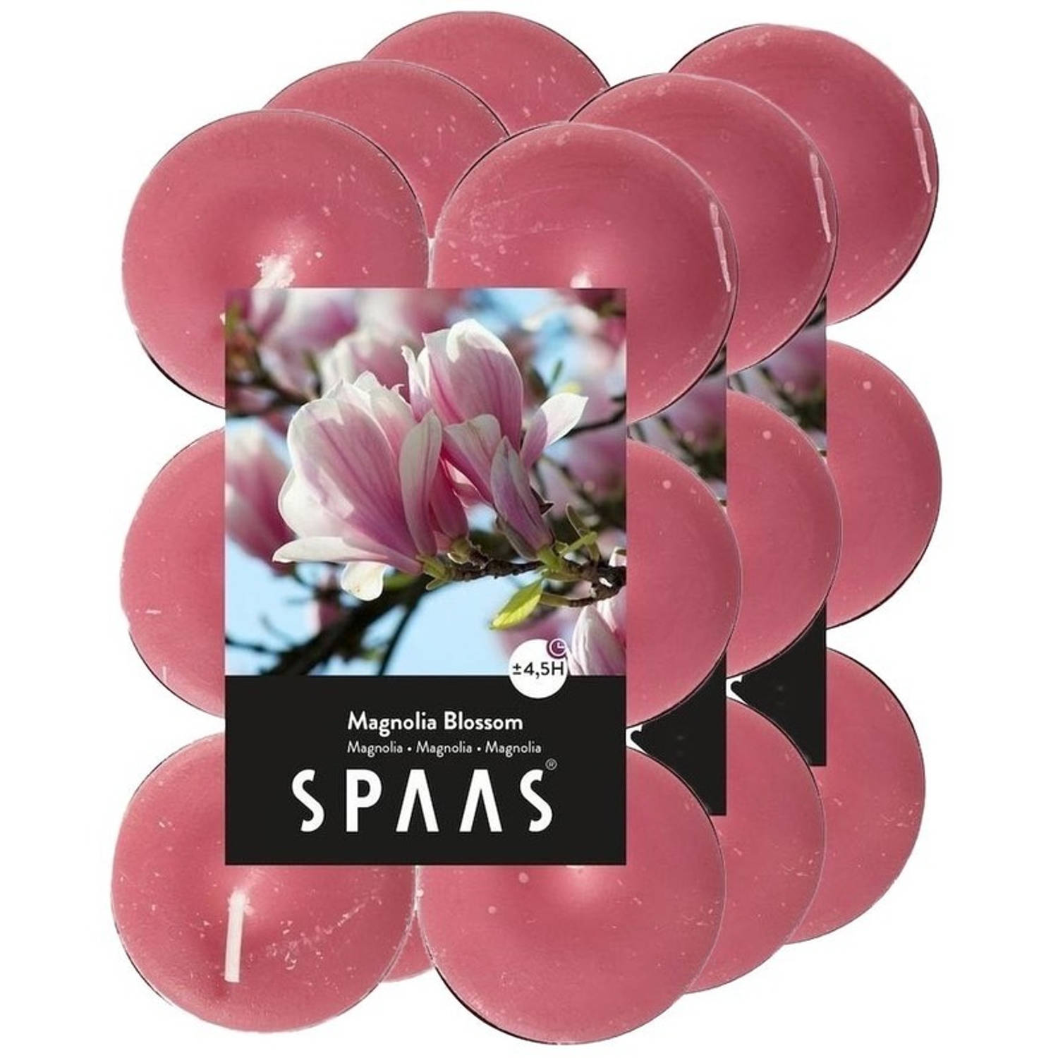 Spaas 36x Geurtheelichtjes Magnolia Blossom 4,5 Branduren - Geurkaarsen Magnolia Bloesem Geur - Waxinelichtjes - Roze