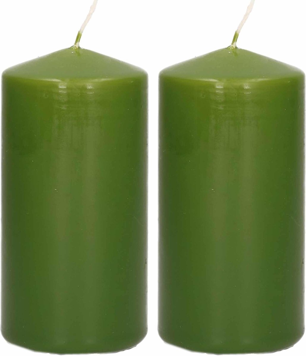 Trend Candles 2x Olijfe Cilinderkaarsen/stompkaarsen 5 X 10 Cm 23 Branduren - Geurloze Kaarsen Olijf - Woondecoraties - Groen