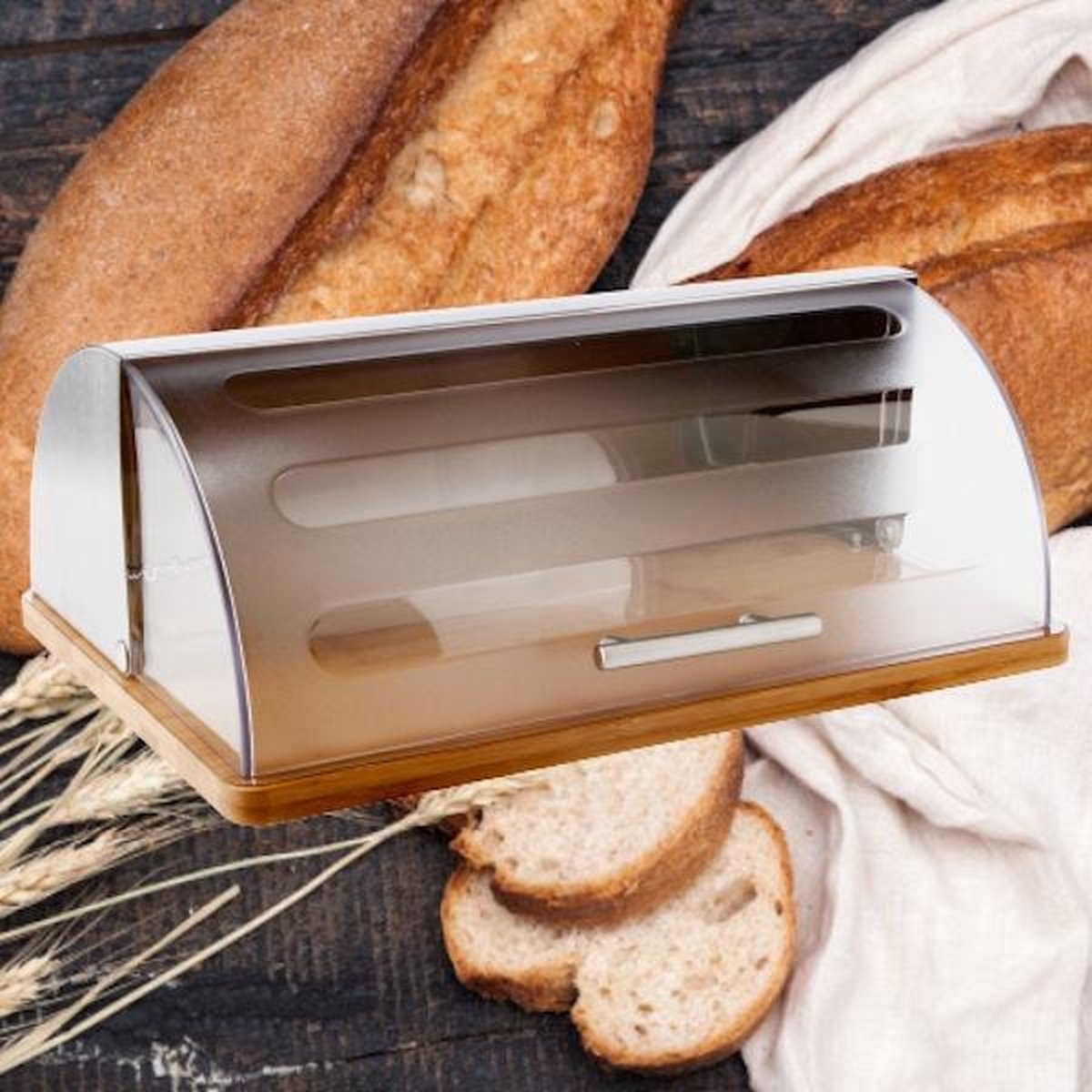 Decopatent ® Broodtrommel Met Rolluik - Bamboe Hout Brooddoos Met