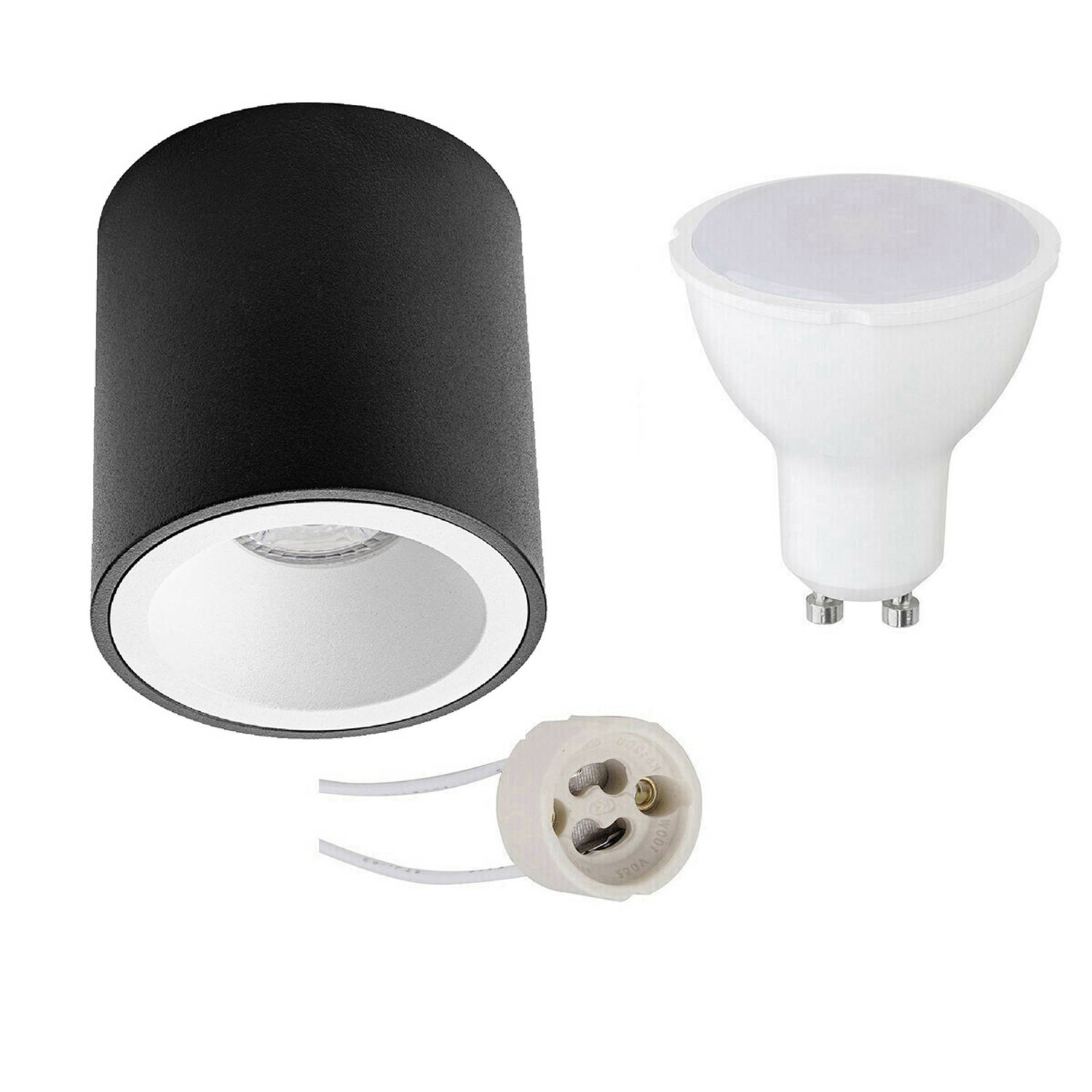 BES LED Opbouwspot Set - Pragmi Cliron Pro - Gu10 Fitting - Opbouw Rond - Mat/wit - 4w - Warm Wit 3000k - Verdiept - Ø90mm - Zwart