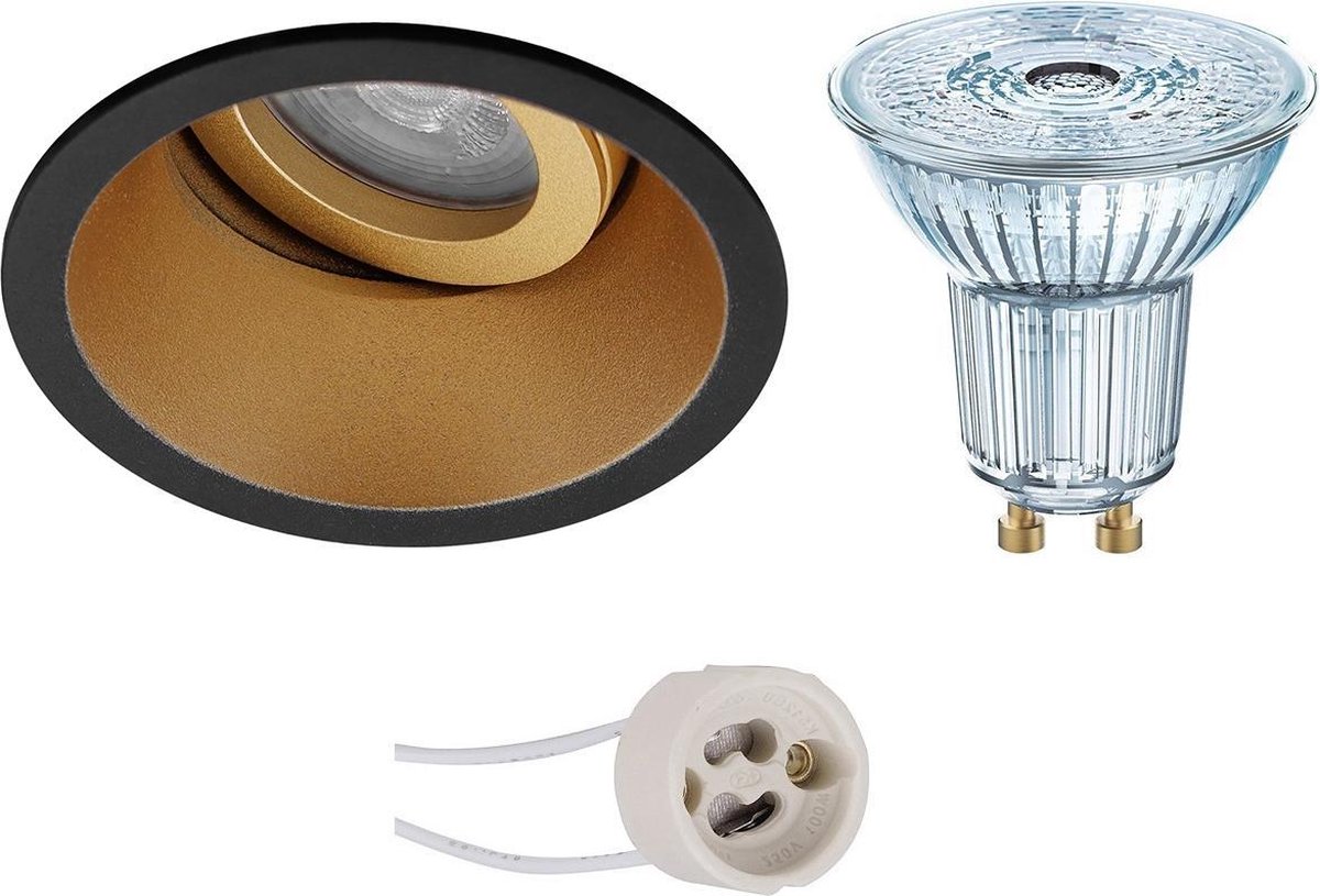 Osram - Led Spot Set - Parathom Par16 927 36d - Pragmi Zano Pro - Gu10 Fitting - Dimbaar - Inbouw Rond - Mat/goud - Zwart