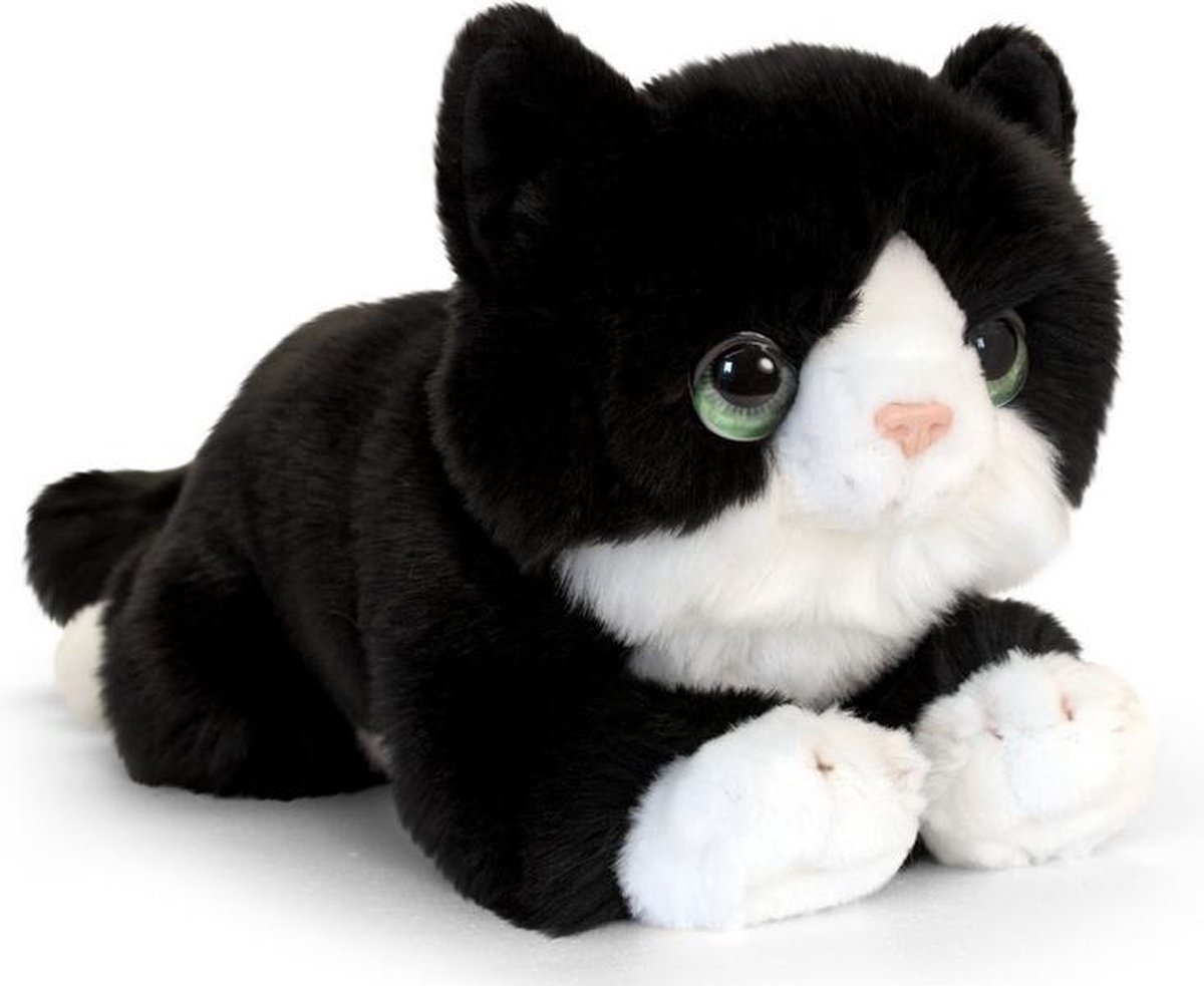Bellatio Decorations Cadeau Setje Pluche/witte Kat/poes Knuffel 32 Cm Met Grote A5 Formaat Happy Birthday Wenskaart - Zwart