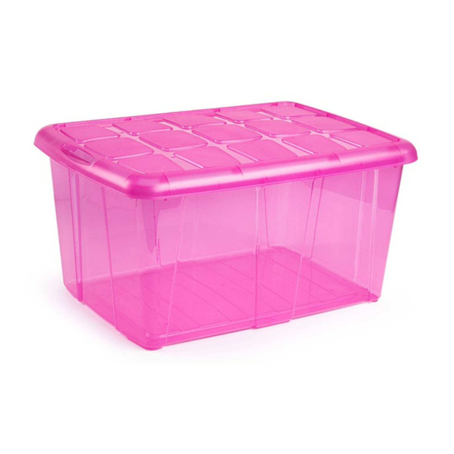 Forte Plastics 1x Opslagbakken/organizers Met Deksel 60 Liter 63 X 46 X 32 Transparant - Organizers/opbergbakken - Roze