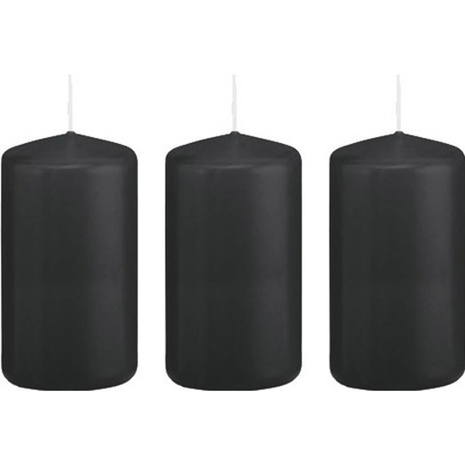 Trend Candles 3xe Cilinderkaarsen/stompkaarsen 5 X 10 Cm 23 Branduren - Geurloze Kaarsen - Woondecoraties - Zwart