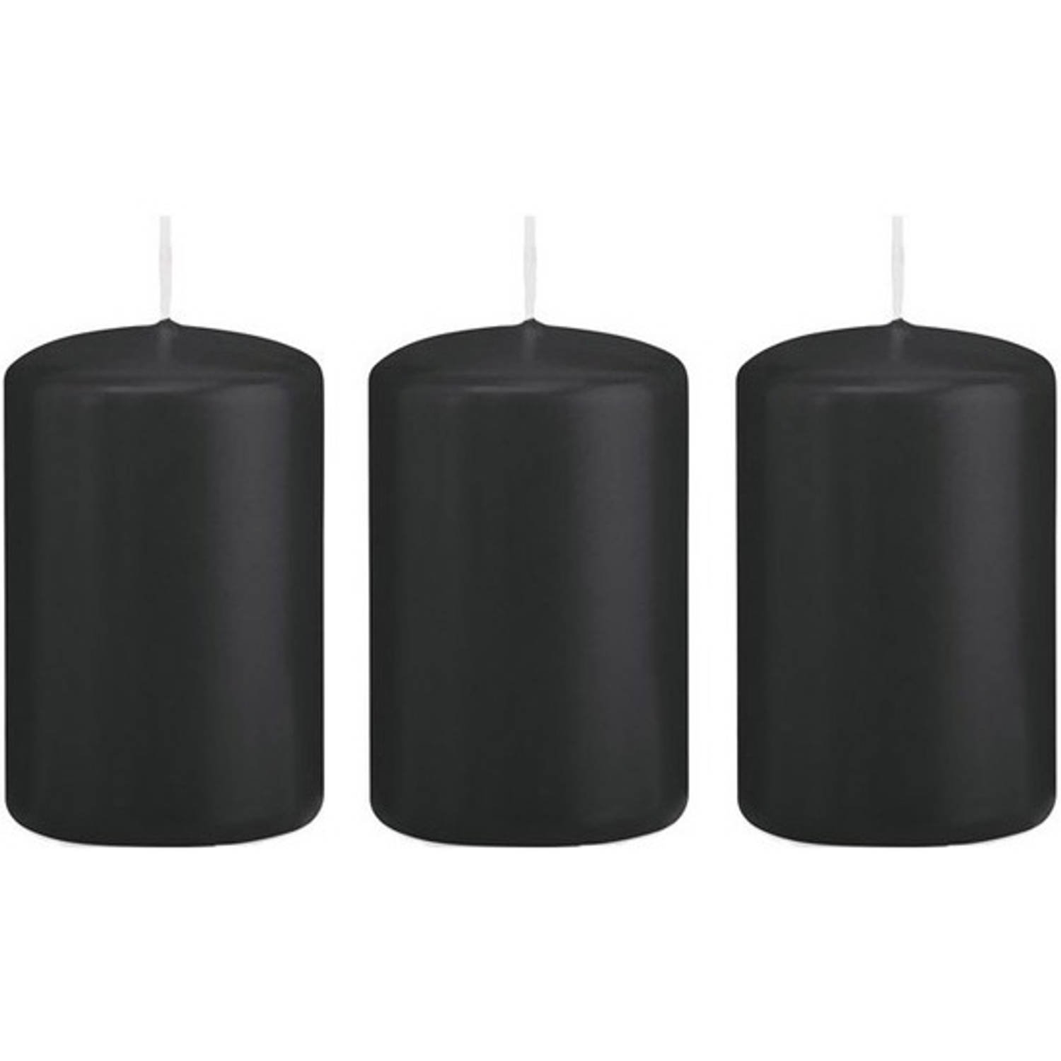 Trend Candles 3xe Cilinderkaarsen/stompkaarsen 5 X 8 Cm 18 Branduren - Geurloze Kaarsen - Woondecoraties - Zwart