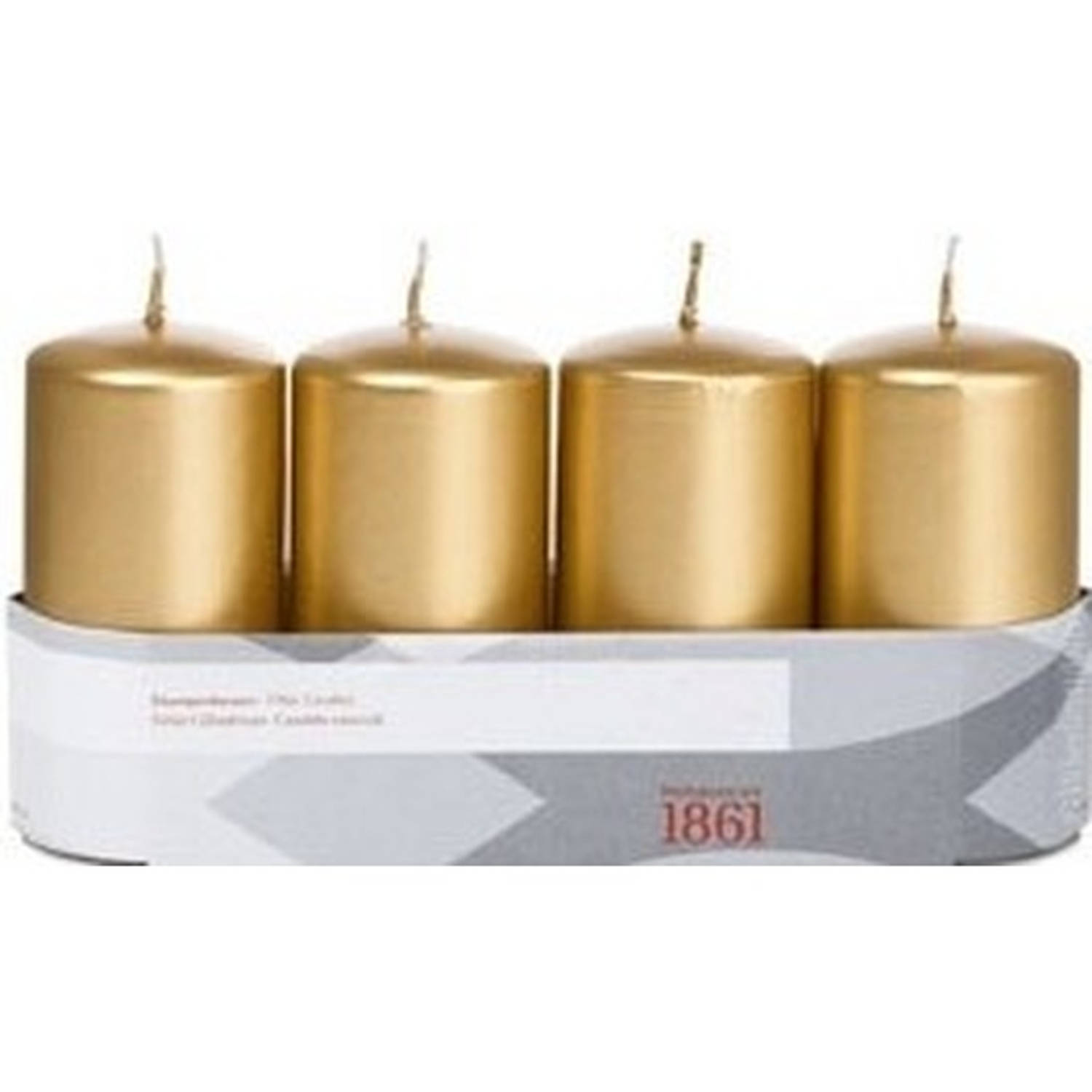 Trend Candles 4xen Cilinderkaars/stompkaars 5 X 10 Cm 18 Branduren - Geurlozekleurige Kaarsen - Woondecoraties - Goud