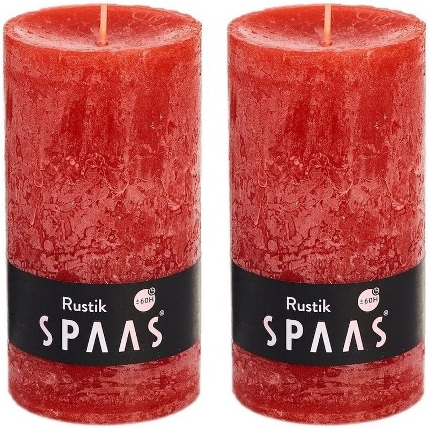 Spaas 2x Rode Rustieke Cilinderkaarsen/stompkaarsen 7 X 13 Cm 60 Branduren - Geurloze Kaarsen - Woondecoraties - Rood