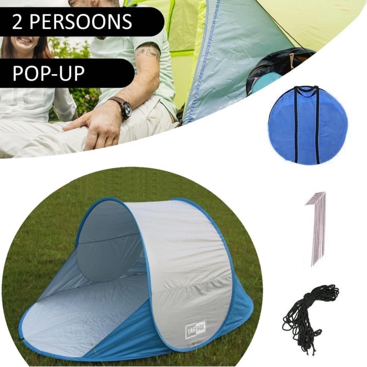 Huismerk Strandtent Pop Up - Hitte & uv Beschermd mix Color - 195 x 100 x 85 cm - Blauw