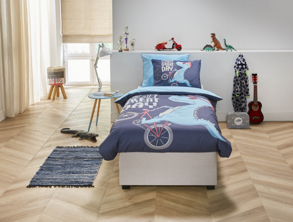 Voordeeldrogisterij Premium Dekbedovertrek Dino - 140 x 220 cm - Blauw