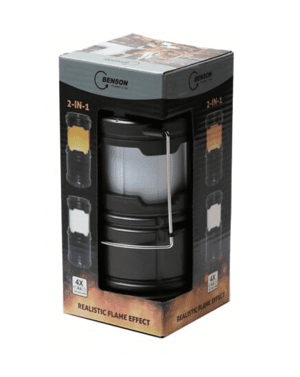Benson Luxe Campinglamp Flame Effect 2 in 1 - Ø87 x 182 mm - Zwart