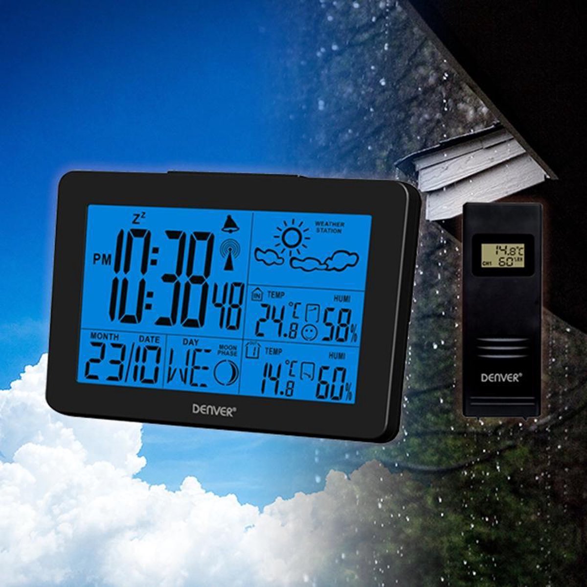 Denver Weerstation met Klok WS-530,- 6 x 2,5 x 10,7 cm - Zwart