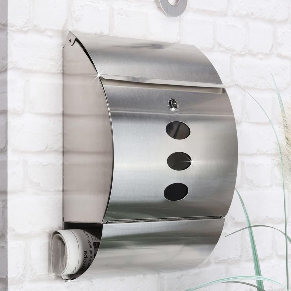 hi Premium Brievenbus Met Krantenhouder - RVS - Silver