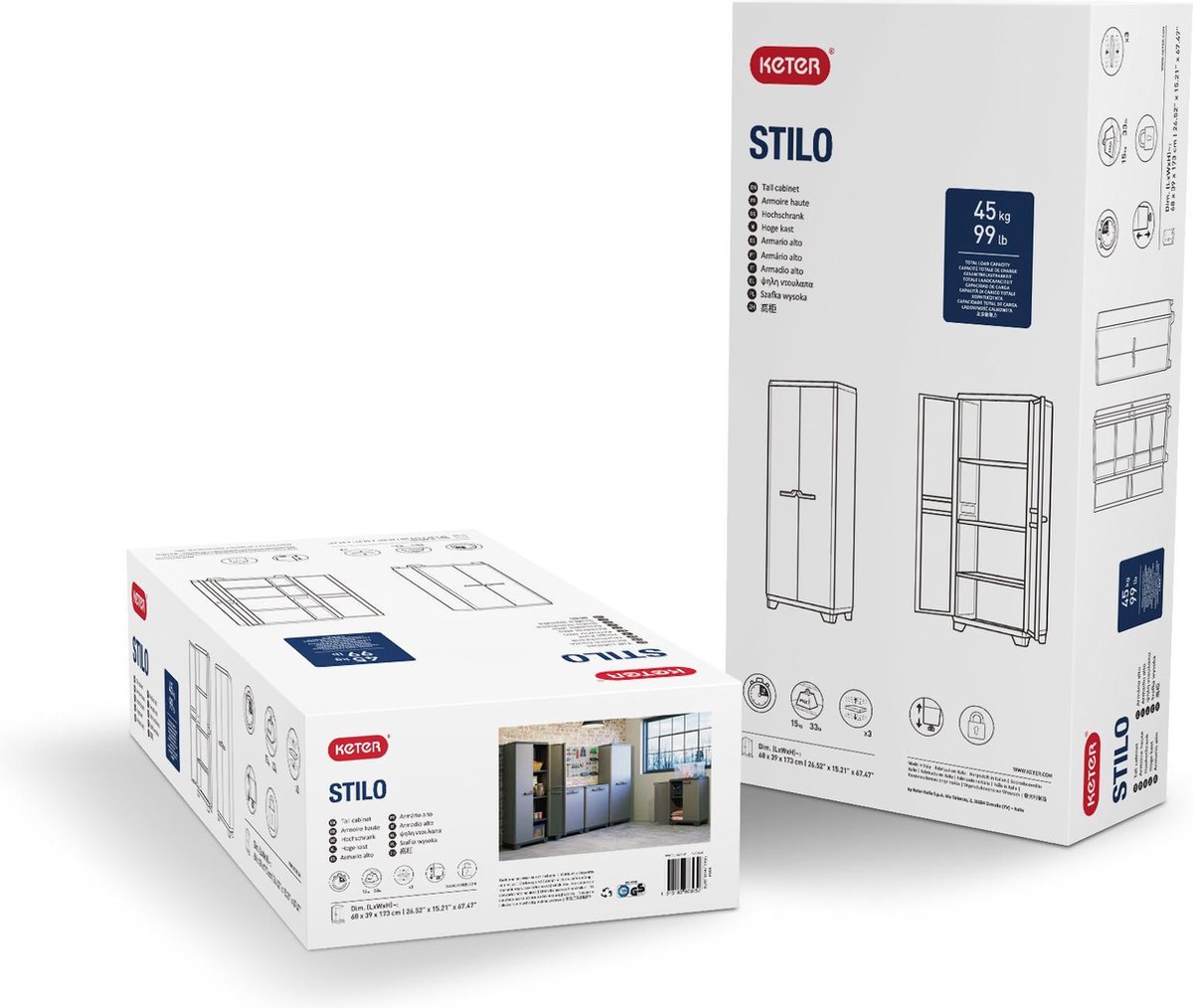 Keter Stilo Opbergkast Hoog - 68x173x39 Cm -/zwart - Grijs