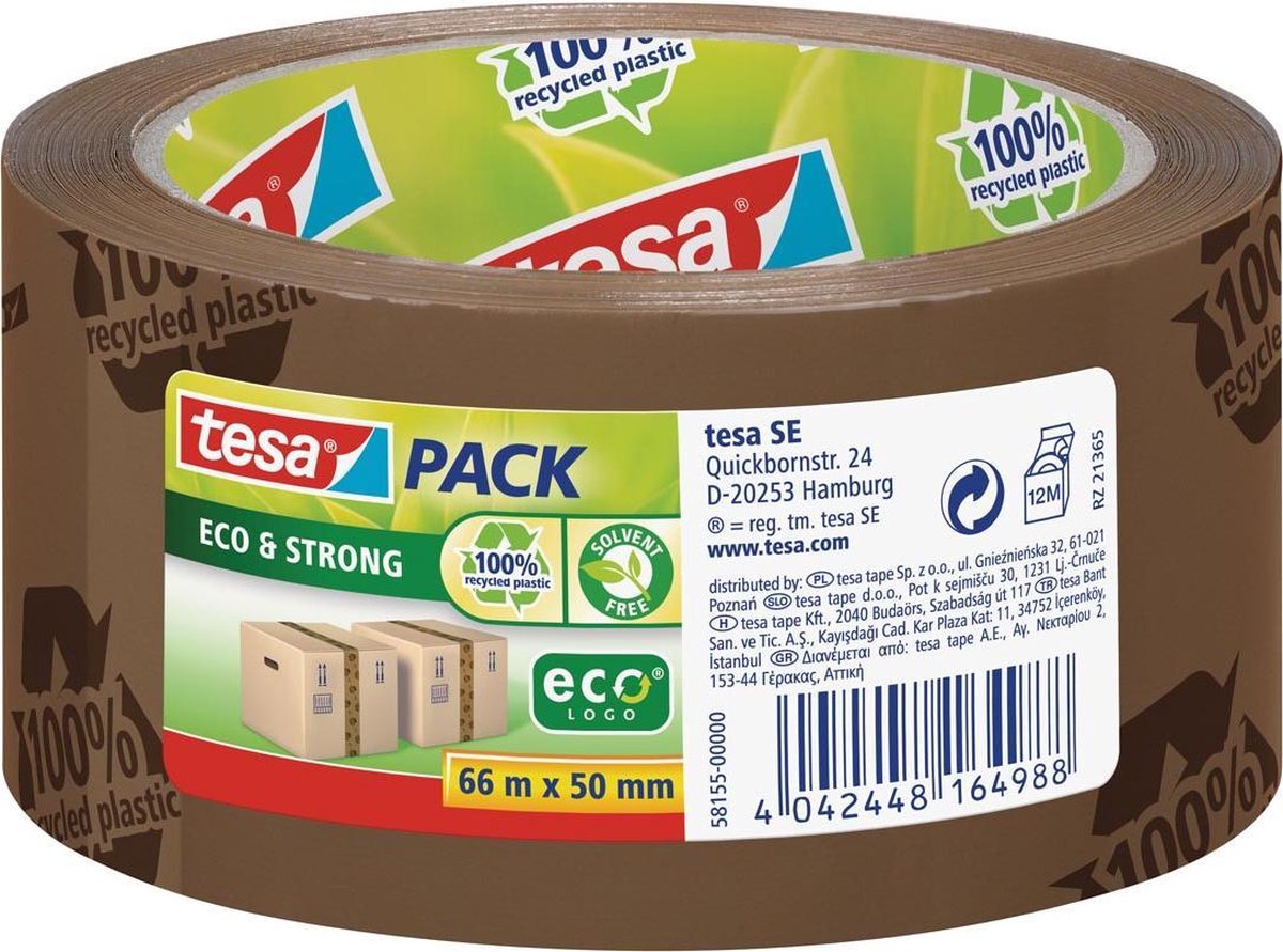 Tesa pack Eco & Strong Ecologo, Ft 50 Mm X 66 M, Pvc, - Bruin