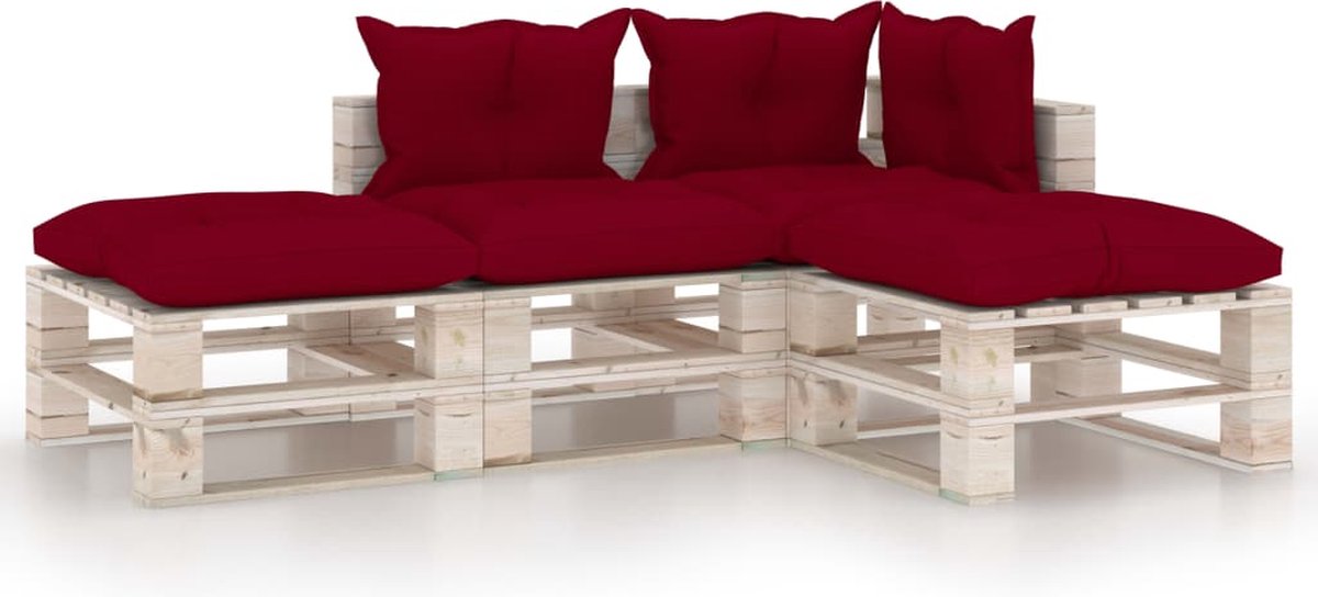 Vidaxl 4-delige Loungeset Met Kussens Pallet Grenenhout - Rood