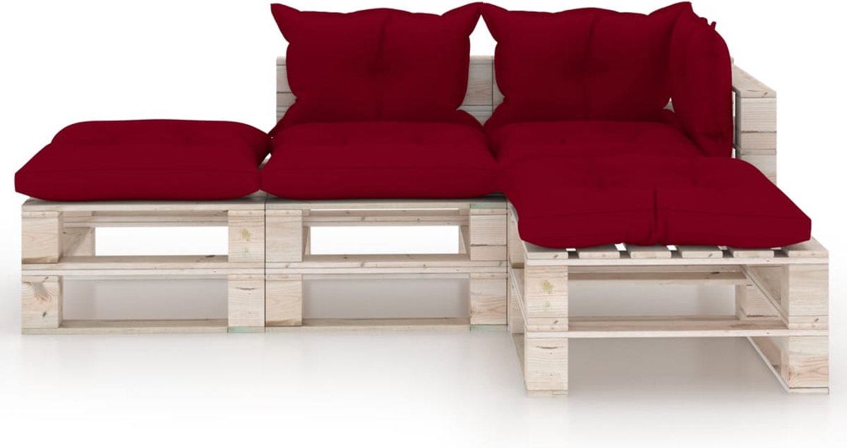 Vidaxl 4-delige Loungeset Met Kussens Pallet Grenenhout - Rood