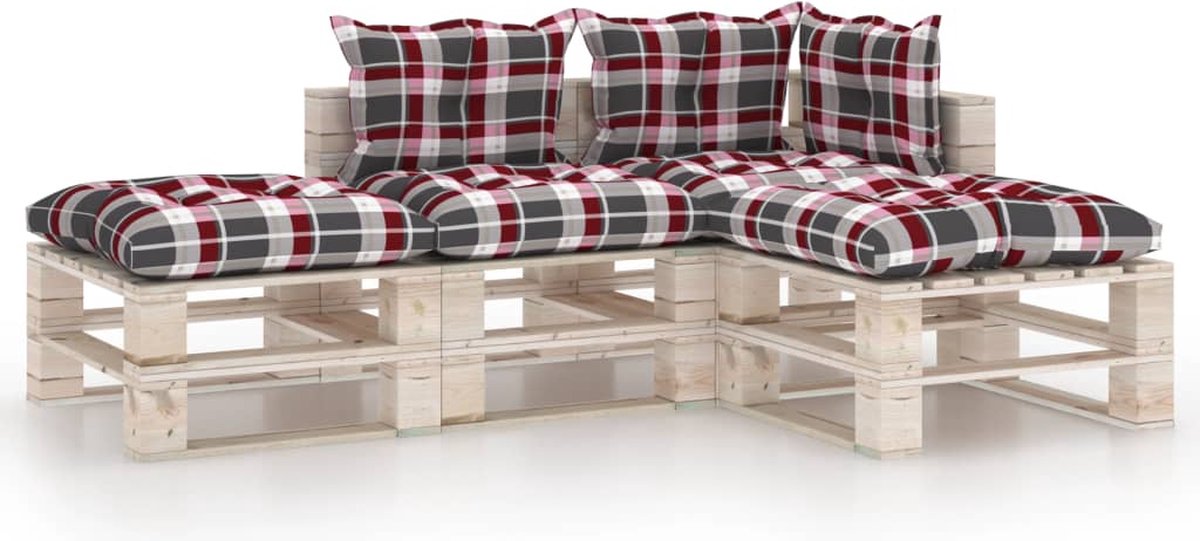 Vidaxl 4-delige Loungeset Met Kussens Pallet Grenenhout