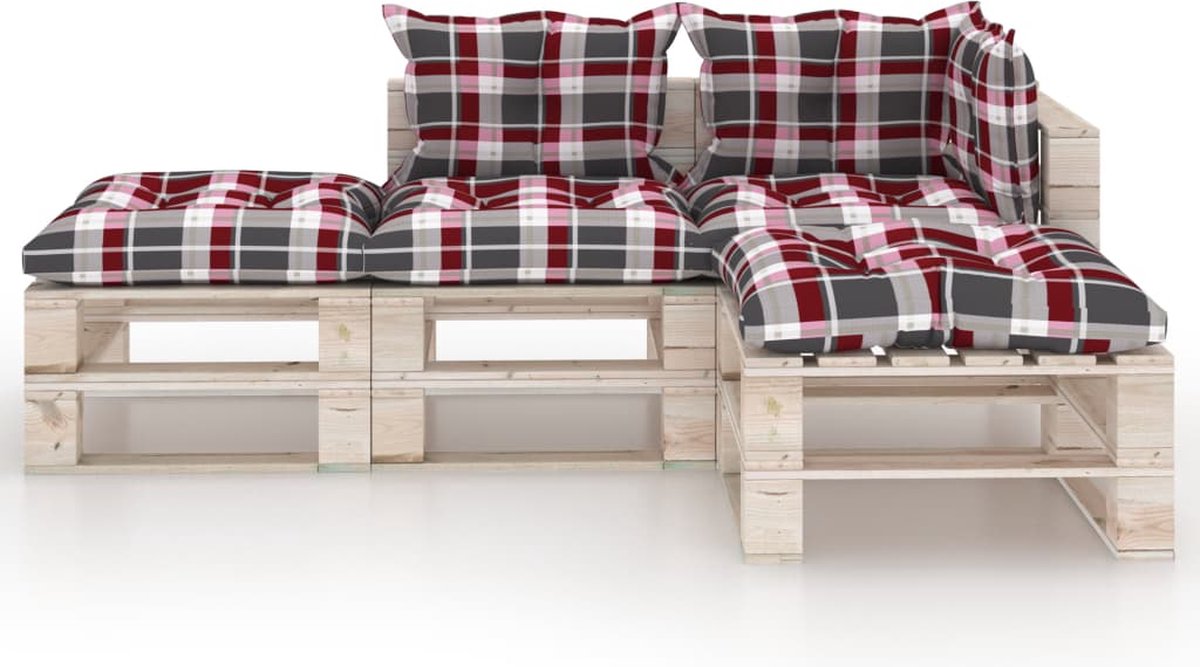 Vidaxl 4-delige Loungeset Met Kussens Pallet Grenenhout