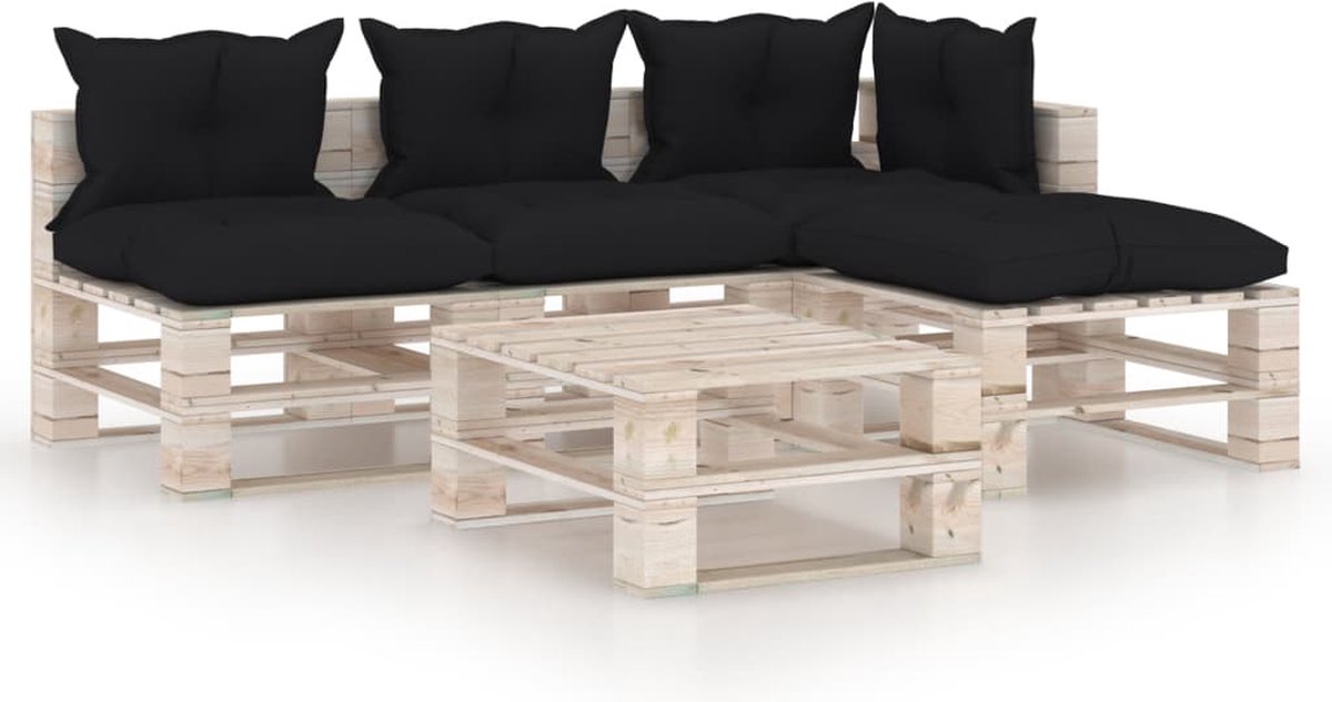 Vidaxl 5-delige Loungeset Met Kussens Pallet Grenenhout - Zwart