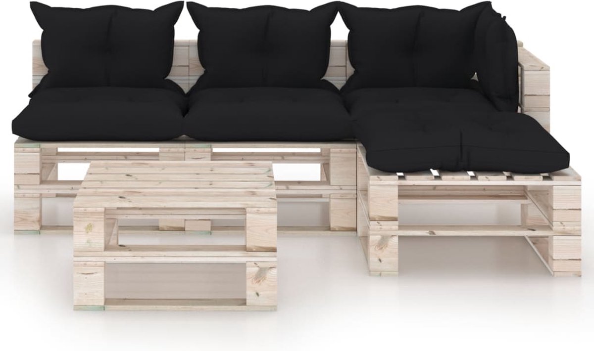 Vidaxl 5-delige Loungeset Met Kussens Pallet Grenenhout - Zwart