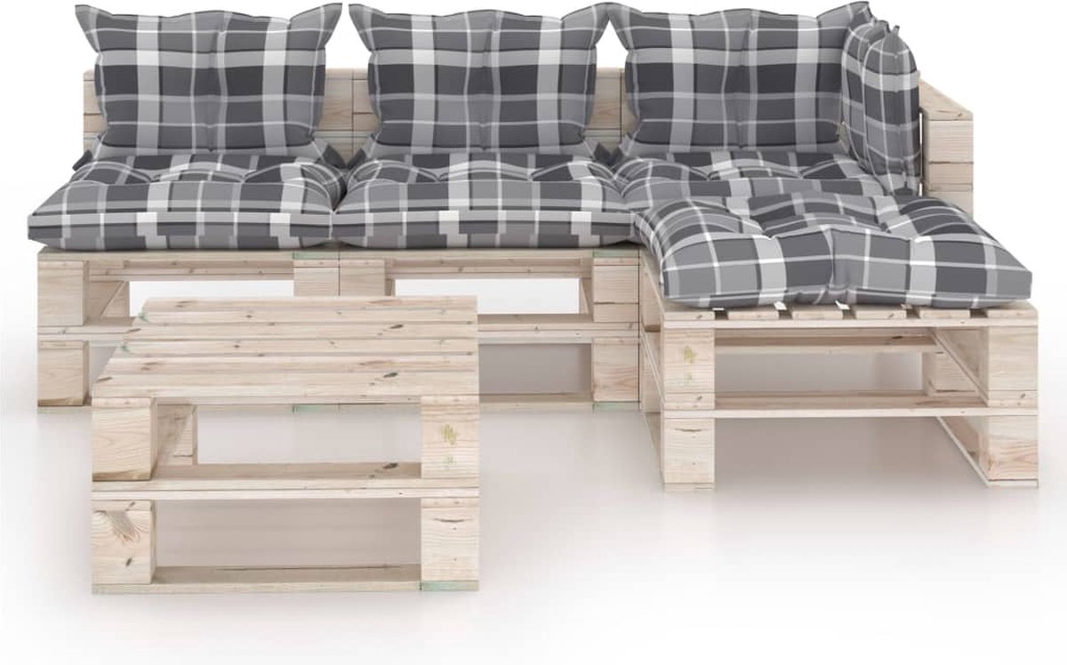 Vidaxl 5-delige Loungeset Met Kussens Pallet Grenenhout - Zwart