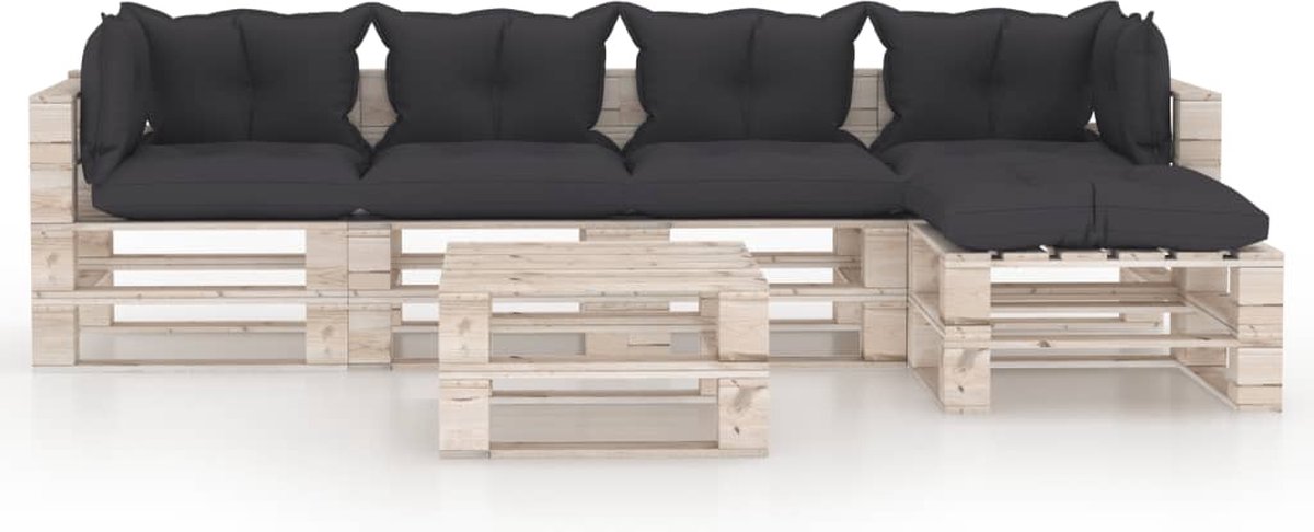 Vidaxl 6-delige Loungeset Met Kussens Pallet Grenenhout - Grijs