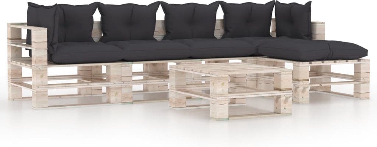 Vidaxl 6-delige Loungeset Met Kussens Pallet Grenenhout - Grijs