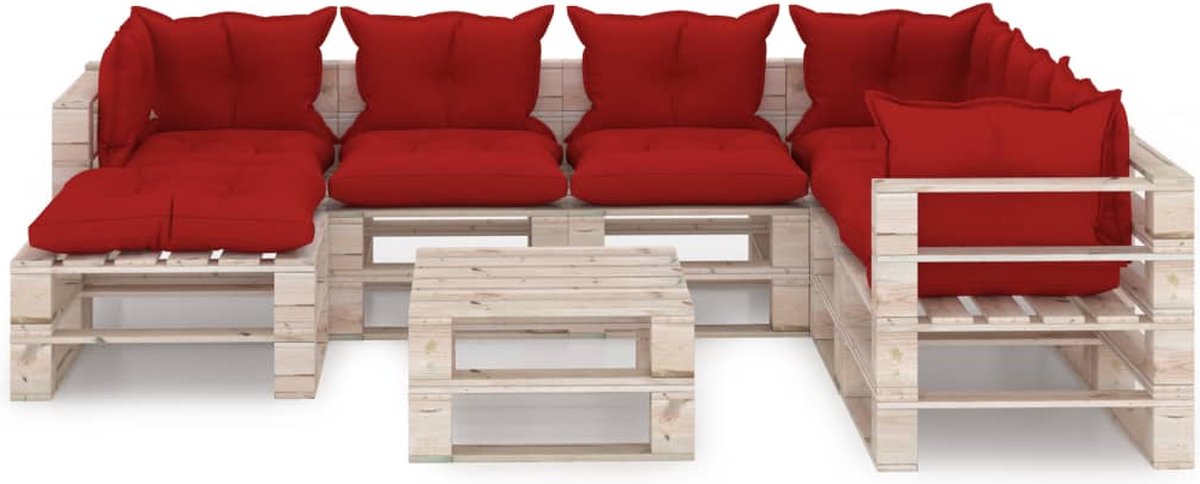 Vidaxl 8-delige Loungeset Met Kussens Pallet Grenenhout - Rood