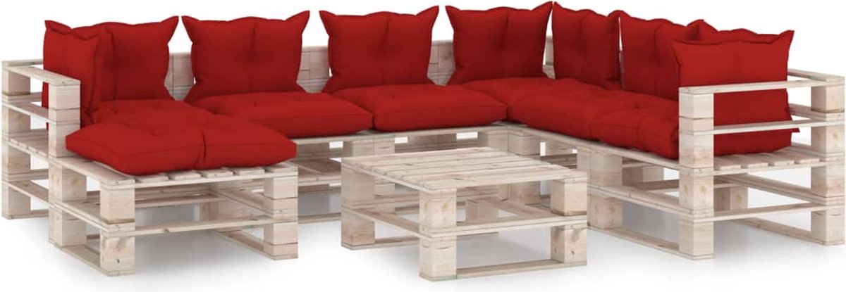 Vidaxl 8-delige Loungeset Met Kussens Pallet Grenenhout - Rood