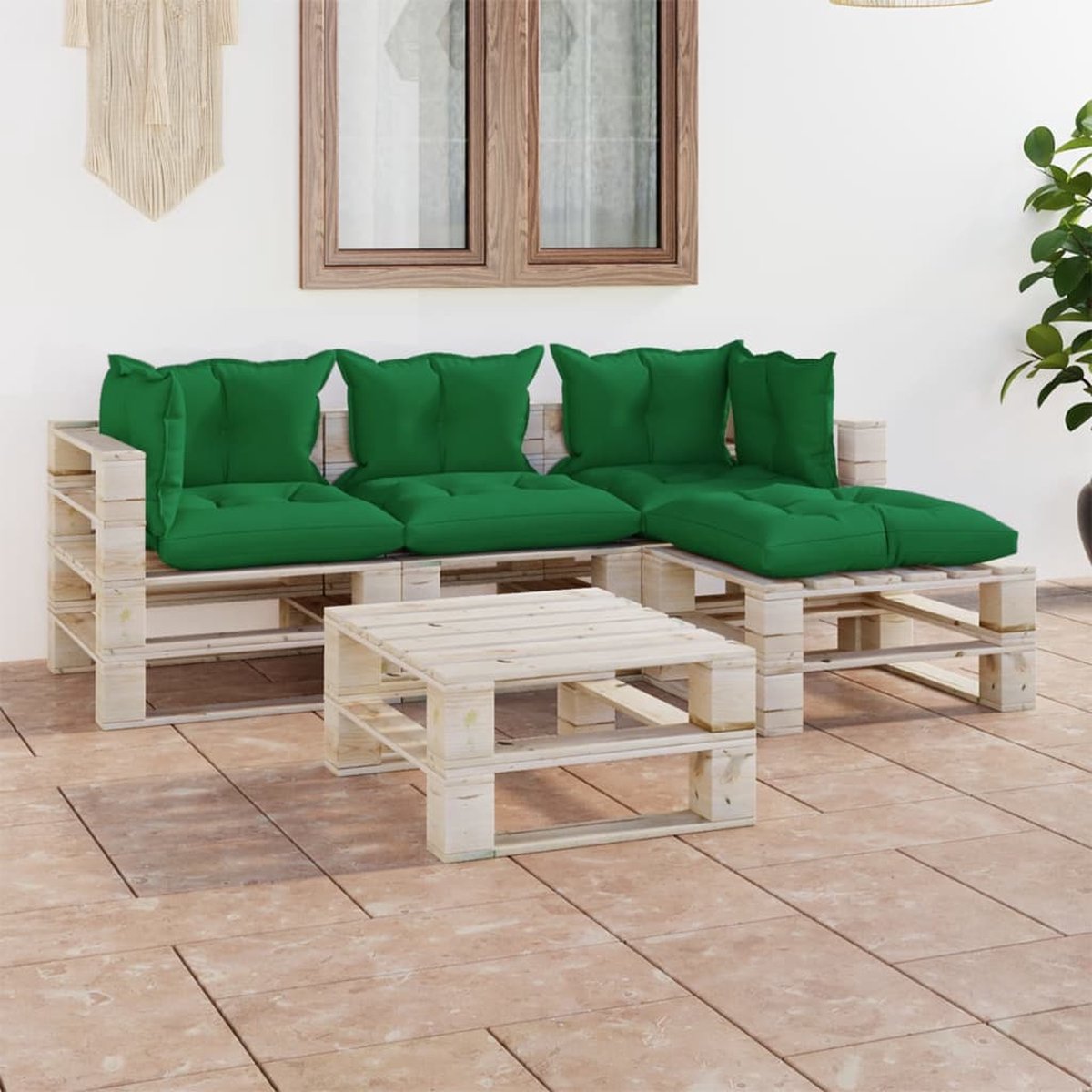 Vidaxl 5-delige Loungeset Met Kussens Pallet Grenenhout - Groen