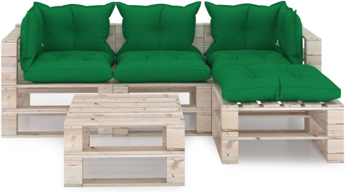 Vidaxl 5-delige Loungeset Met Kussens Pallet Grenenhout - Groen