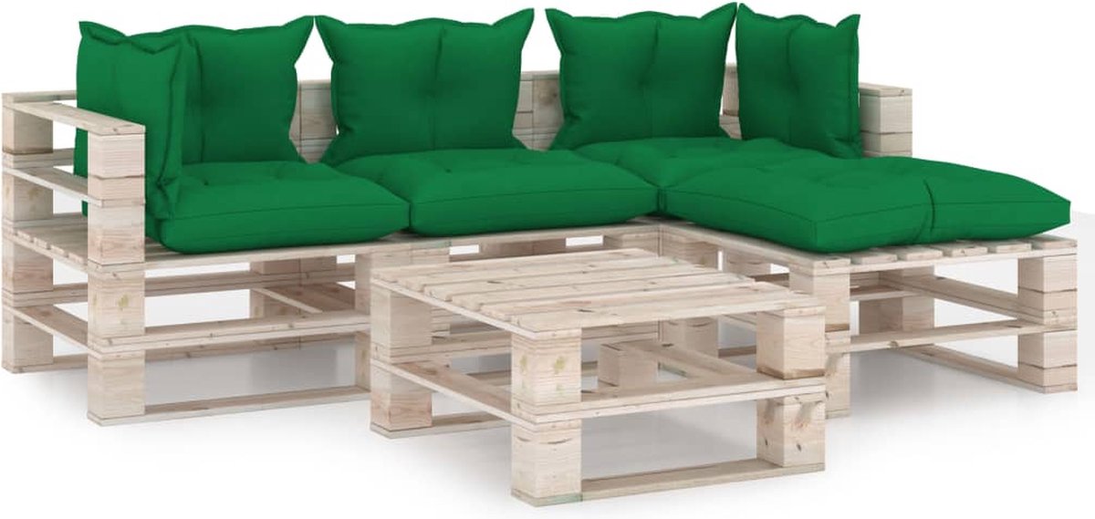 Vidaxl 5-delige Loungeset Met Kussens Pallet Grenenhout - Groen