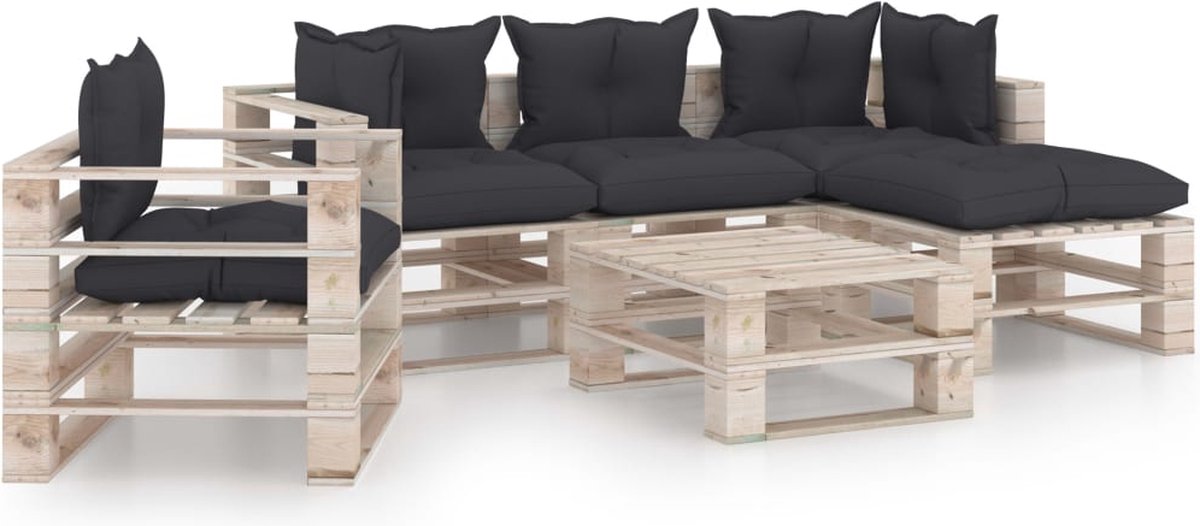 Vidaxl 6-delige Loungeset Met Kussens Pallet Grenenhout - Grijs