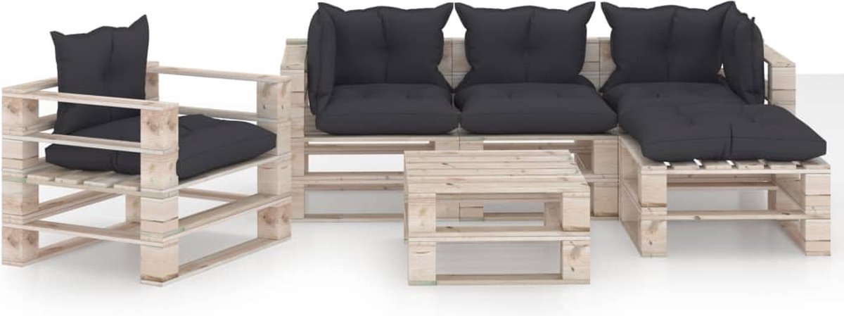 Vidaxl 6-delige Loungeset Met Kussens Pallet Grenenhout - Grijs