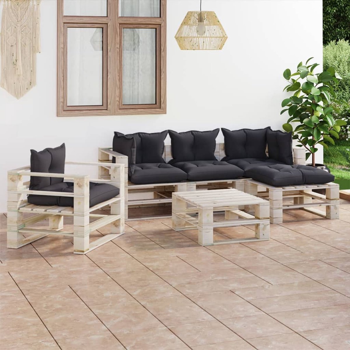 Vidaxl 6-delige Loungeset Met Kussens Pallet Grenenhout - Grijs