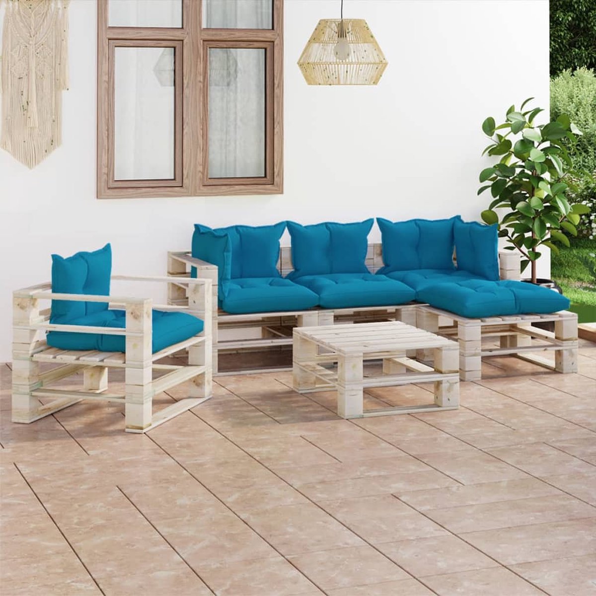 Vidaxl 6-delige Loungeset Met Kussens Pallet Grenenhout - Blauw