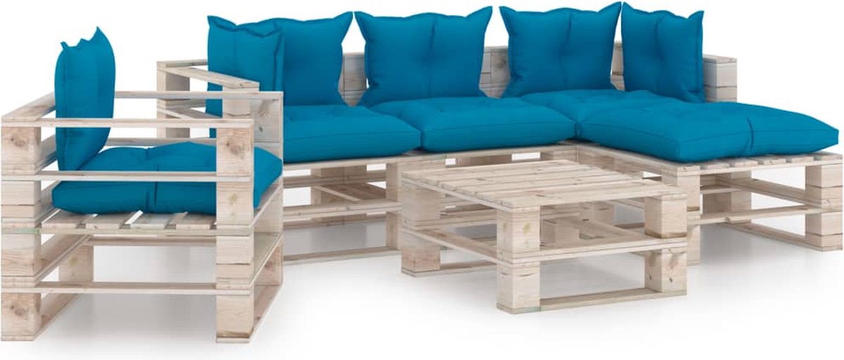 Vidaxl 6-delige Loungeset Met Kussens Pallet Grenenhout - Blauw