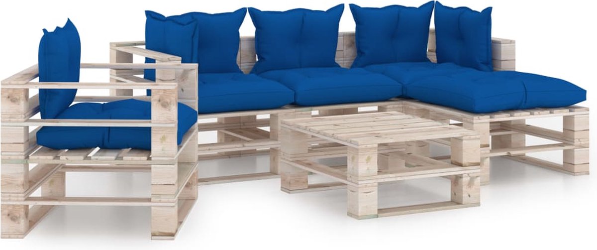 Vidaxl 6-delige Loungeset Met Kussens Pallet Grenenhout - Blauw