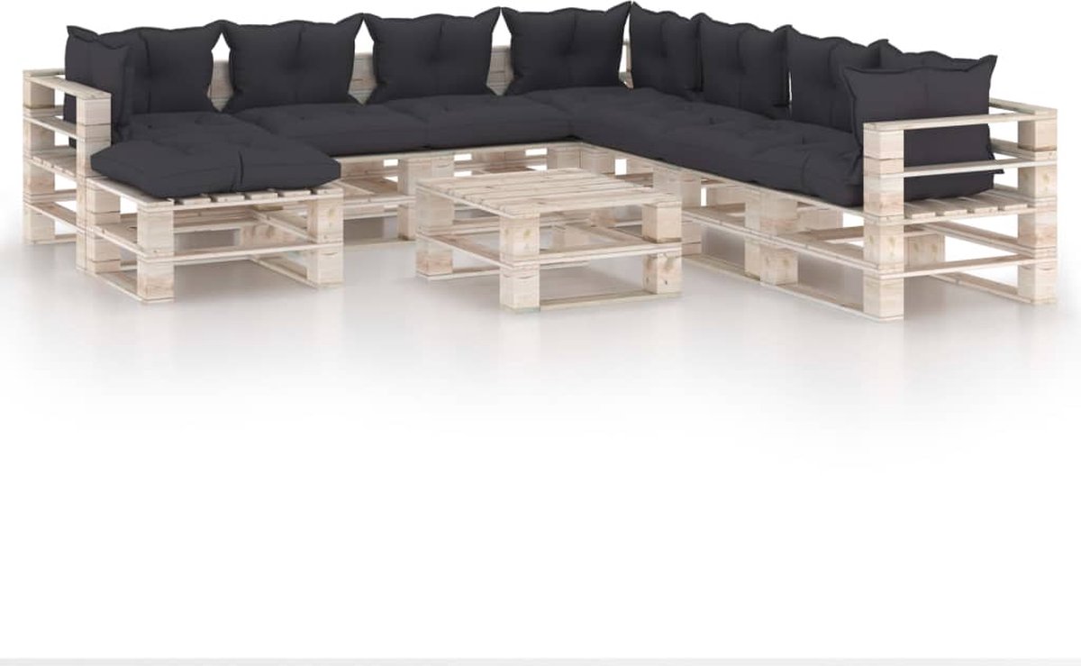 Vidaxl 9-delige Loungeset Met Kussens Pallet Grenenhout