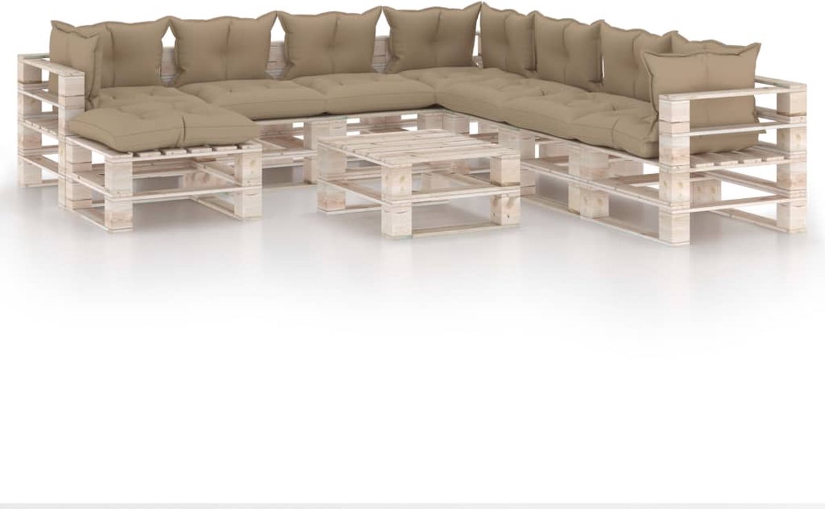 Vidaxl 9-delige Loungeset Met Kussens Pallet Grenenhout - Beige