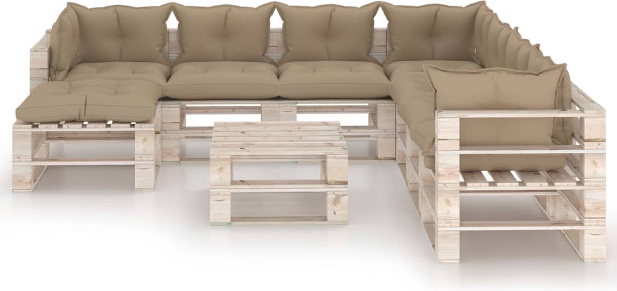 Vidaxl 9-delige Loungeset Met Kussens Pallet Grenenhout - Beige