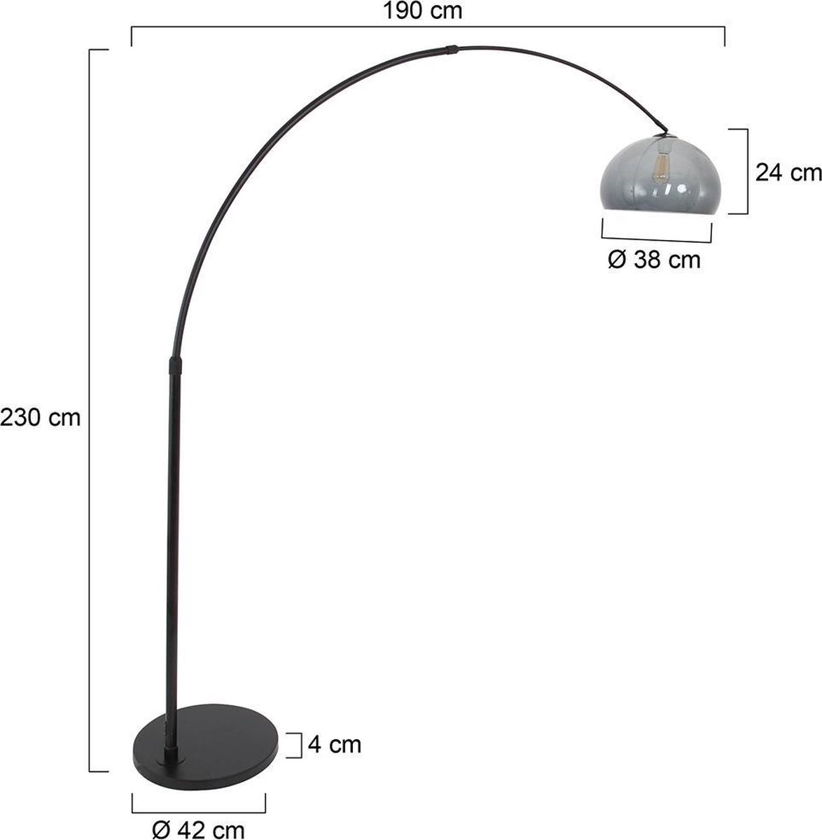 Steinhauer Booglamp Xxl Stresa - H 230 Cm - Plexi Rook - - Zwart