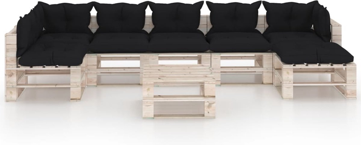 Vidaxl 8-delige Loungeset Met Kussens Pallet Grenenhout - Zwart