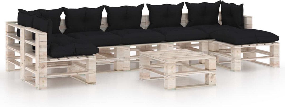 Vidaxl 8-delige Loungeset Met Kussens Pallet Grenenhout - Zwart