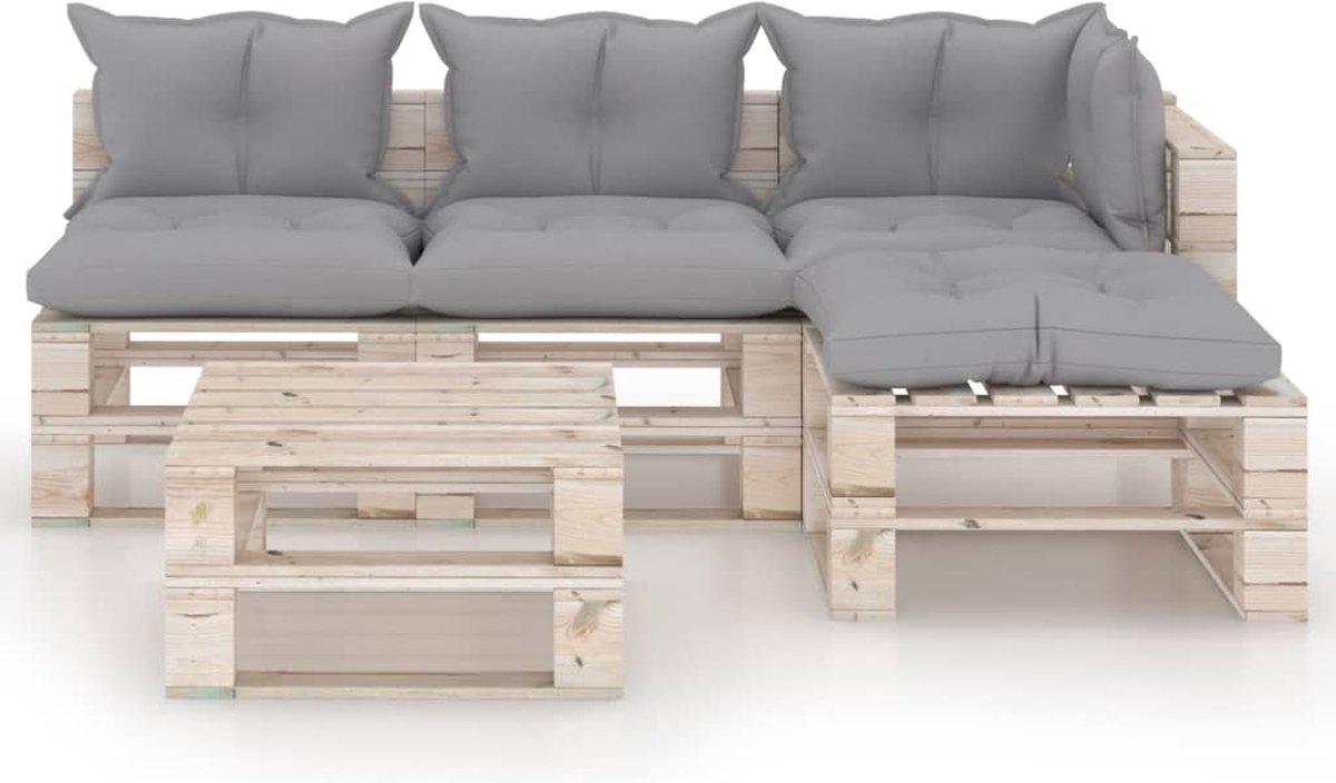 Vidaxl 5-delige Loungeset Met Kussens Pallet Grenenhout - Grijs