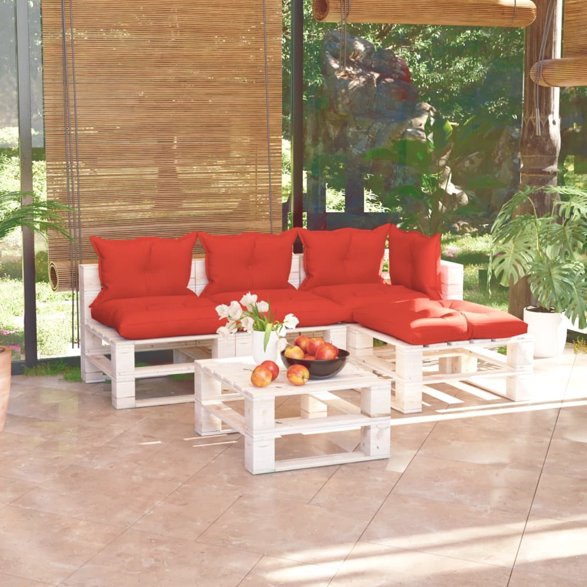 Vidaxl 5-delige Loungeset Met Kussens Pallet Grenenhout - Rood