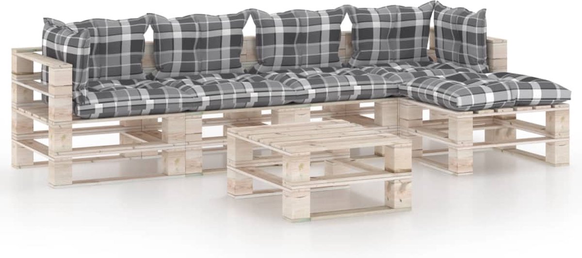 Vidaxl 6-delige Loungeset Met Kussens Pallet Grenenhout - Zwart