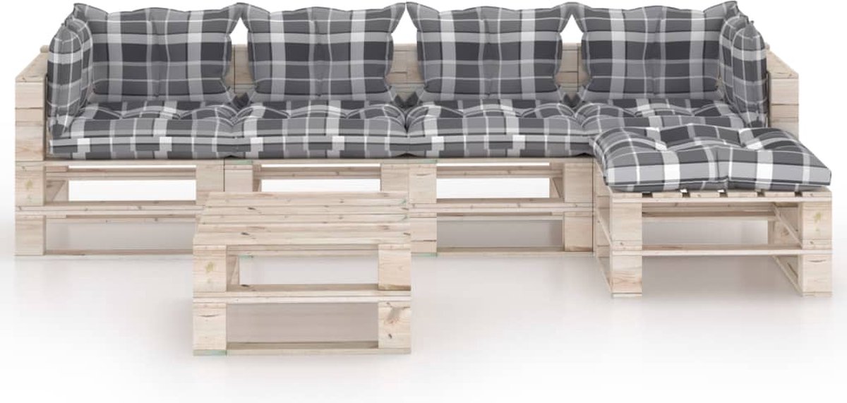 Vidaxl 6-delige Loungeset Met Kussens Pallet Grenenhout - Zwart