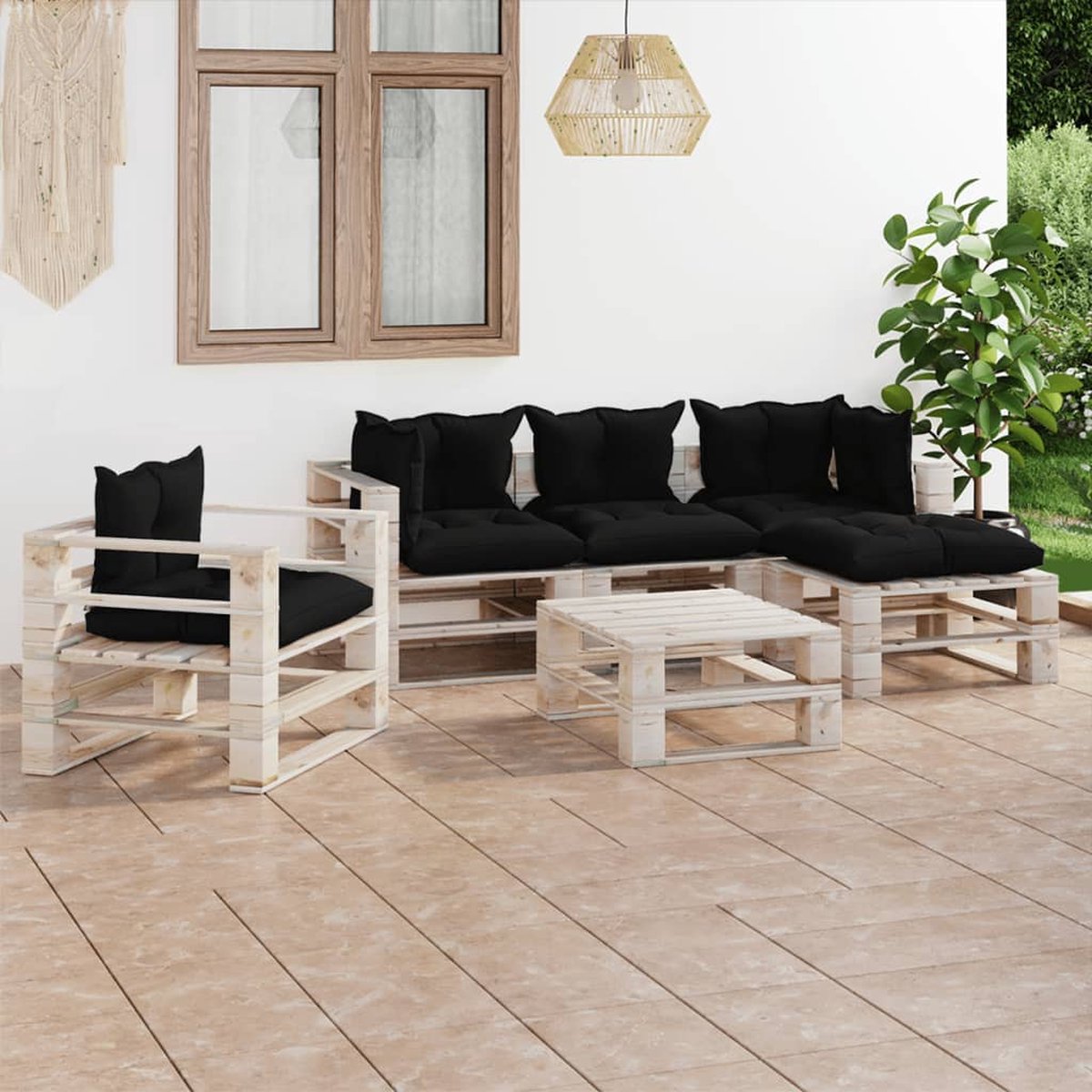 Vidaxl 6-delige Loungeset Met Kussens Pallet Grenenhout - Zwart